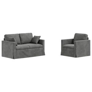 vidaXL Kavčna garnitura 2 pcs Temno siva 138 x 78 x 80 cm Žamet