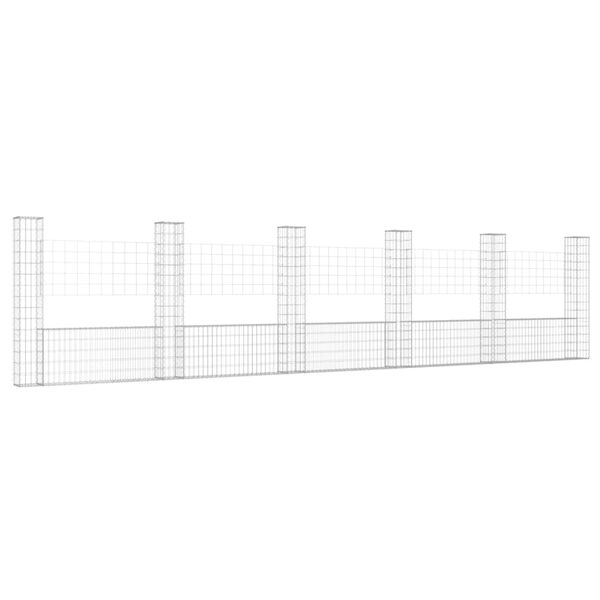 vidaXL Gabion košara U-oblike s 6 stebri železo 620x20x150 cm