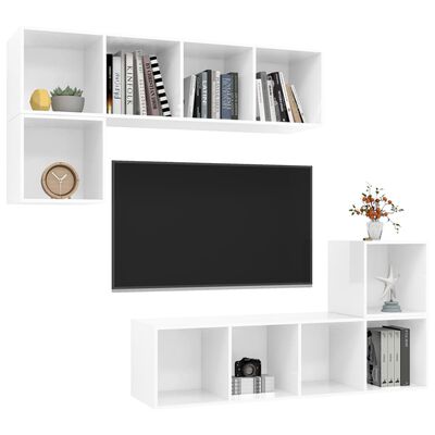 vidaXL TV omarica 4-delna visok sijaj bela iverna plošča