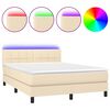 vidaXL Box spring postelja z vzmetnico LED krem 140x190 cm blago