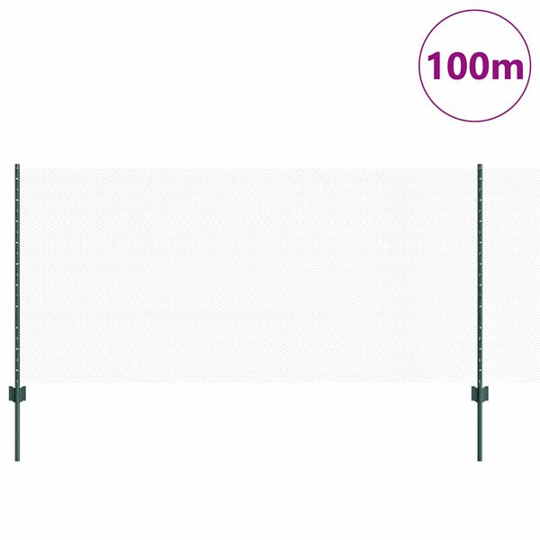 vidaXL Ograja s stebrom Zelena 1 x 100 m Jeklo in PVC