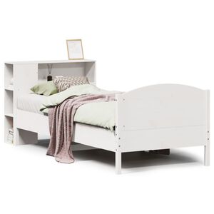 vidaXL Knjižna postelja brez vzmetnice bela 75x190 cm trdna borovina