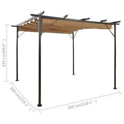 vidaXL Pergola z zložljivo streho taupe 3x3 m jeklo 180 g/m²
