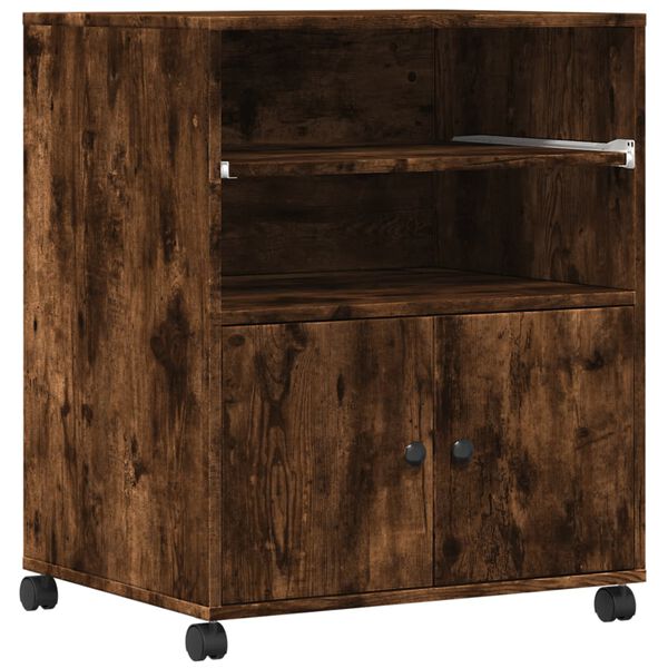 vidaXL Stojalo za tiskalnik s kolesi dimljeni hrast 60x48x74 cm