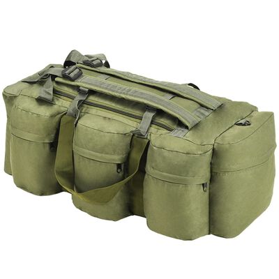 vidaXL Potovalna torba 3 v 1 vojaška 90 L olivno zelena
