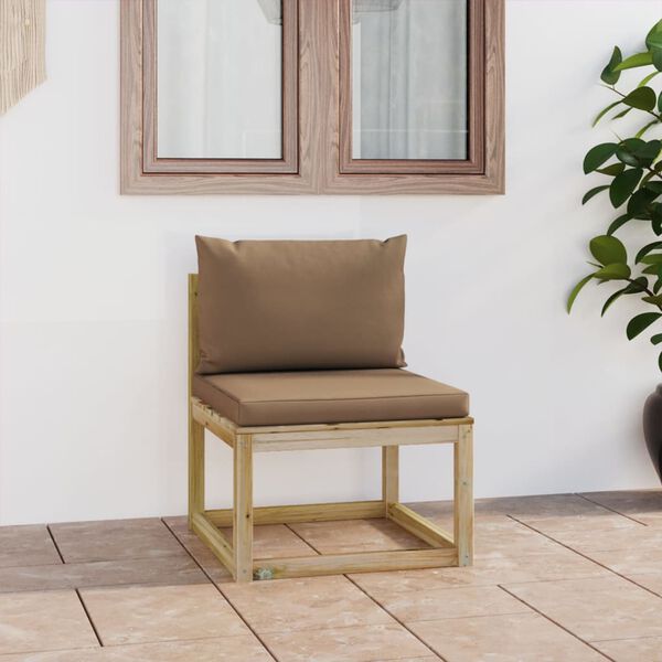 vidaXL Vrtni sredinski kavč z blazinami zelena impreg. borovina