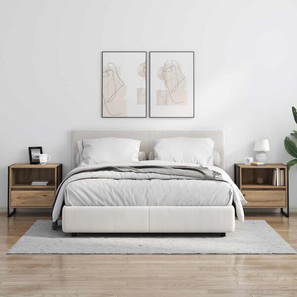 vidaXL Nočna omarica s predalom Oreh 50 x 39,5 x 50 cm Konstruiran les