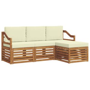 vidaXL Zunanja garnitura za sedenje z blazino 4 pcs Naravna in smetana