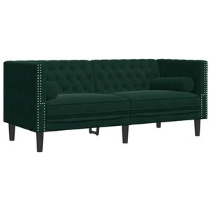 vidaXL Kavč chesterfield z vzglavniki dvosed temno zelen žamet