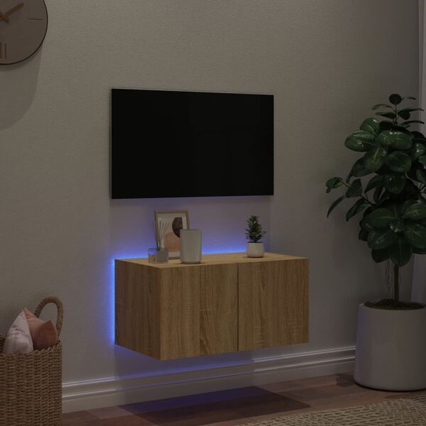 vidaXL Stenska TV omarica z LED lučkami sonoma hrast 60x35x31 cm