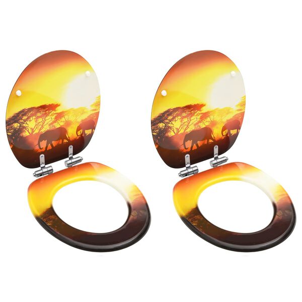 vidaXL Deska za WC školjko s pokrovom 2 kosa mediapan dizajn savane