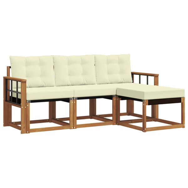 vidaXL Zunanja garnitura za sedenje z blazino 4 pcs Naravna in smetana