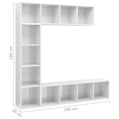 vidaXL Knjižna omara/TV omara 3-delna visok sijaj bela 180x30x180 cm