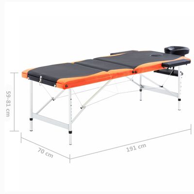 vidaXL 3-conska zložljiva masažna miza aluminij črna in oranžna