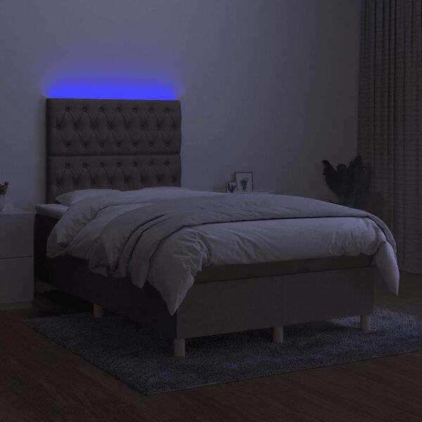 vidaXL Box spring postelja z vzmetnico LED taupe 120x190 cm blago
