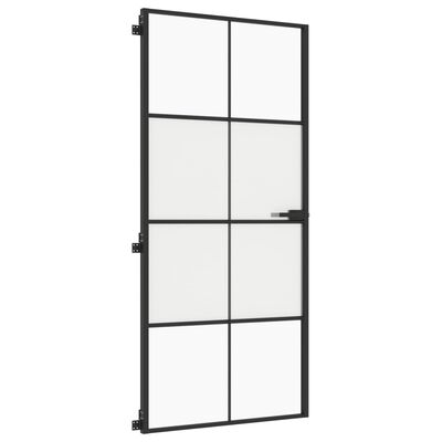 vidaXL Notranja vrata ozka črna 93x201,5 cm kaljeno steklo in aluminij