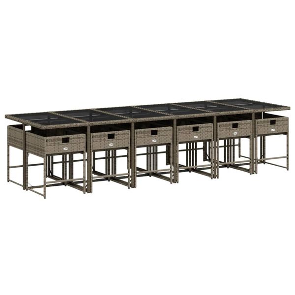 vidaXL Vrtna jedilna garnitura 13-delna z blazinami siv poli ratan