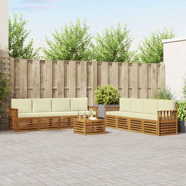 vidaXL Sedežne garniture 9 pcs Naravna in smetana Masiven les akacije