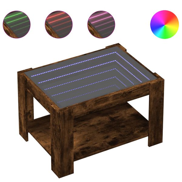 vidaXL Klubska mizica LED dimljeni hrast 73x53x45 cm inženirski les