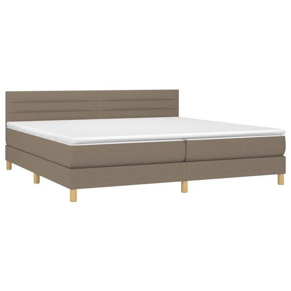 vidaXL Box spring postelja z vzmetnico LED taupe 200x200 cm blago
