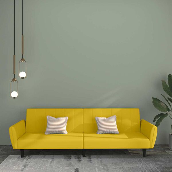 vidaXL Kavč dvosed z leži&scaron;čem rumen žamet