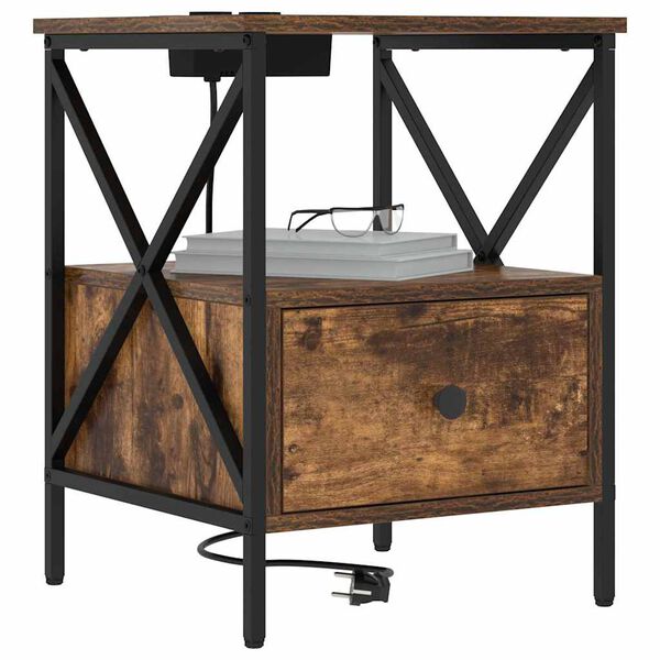 vidaXL Nočna omarica Dimljeni oreh 41,5 x 40,5 x 55 cm Konstruiran les