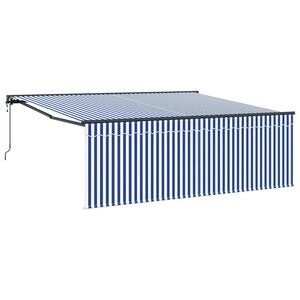 vidaXL Vlečna tenda Modra in bela 400 &times; 300 cm Poliester in aluminij