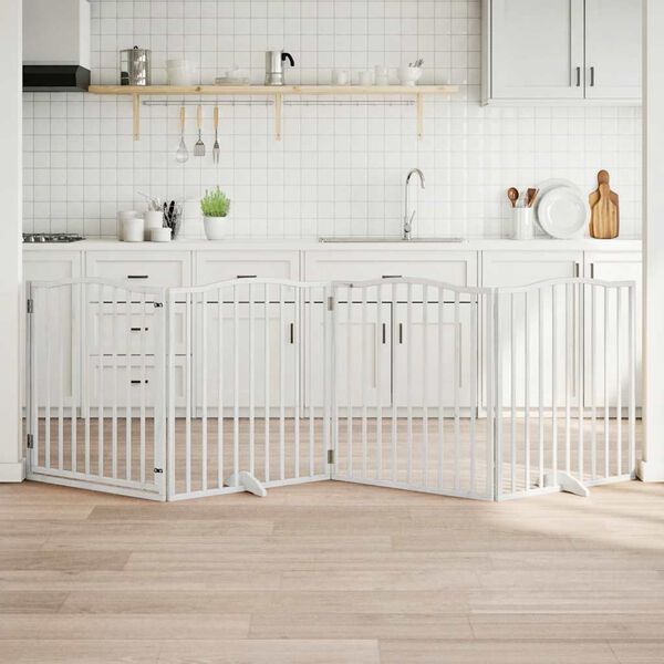 vidaXL Ograda za pse z vrati zložljiva 4 paneli bela 320 cm topolovina