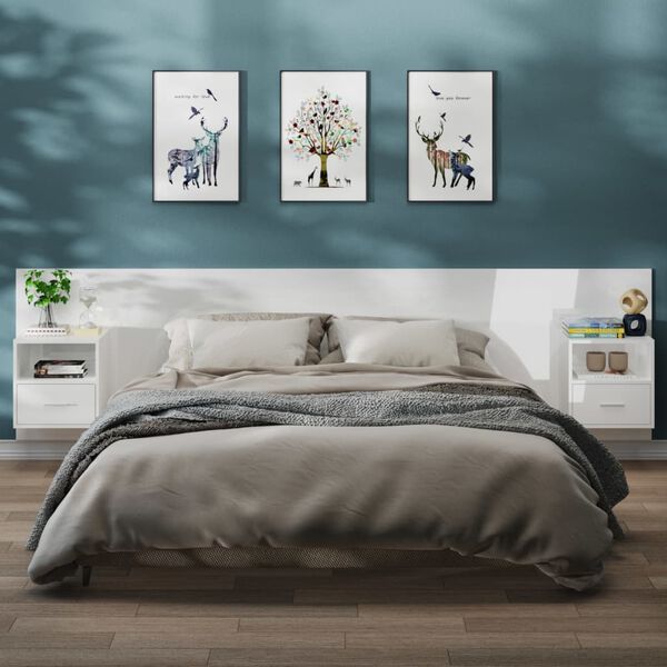 vidaXL Stenske nočne omarice 2 kosa visok sijaj bele barve