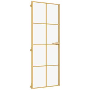 vidaXL Notranja vrata ozka zlata 76x201,5cm kaljeno steklo in aluminij