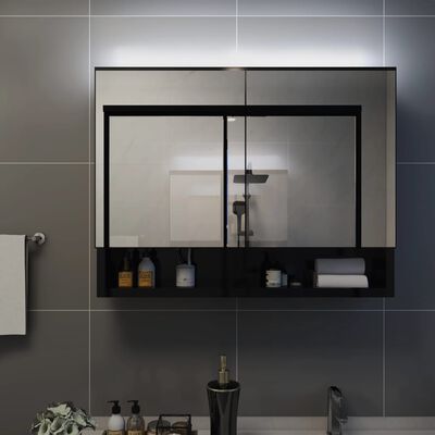 vidaXL LED kopalniška omarica z ogledalom črna 80x15x60 cm MDF