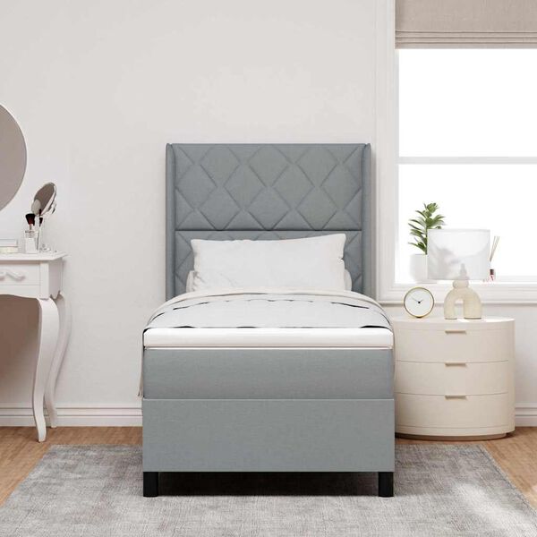 vidaXL LED Box Spring Postelja Svetlo siva 100 x 200 cm blago