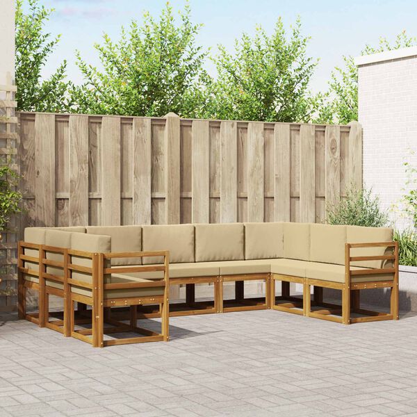vidaXL Zunanja garnitura za sedenje z blazino 9 pcs Naravna in bež