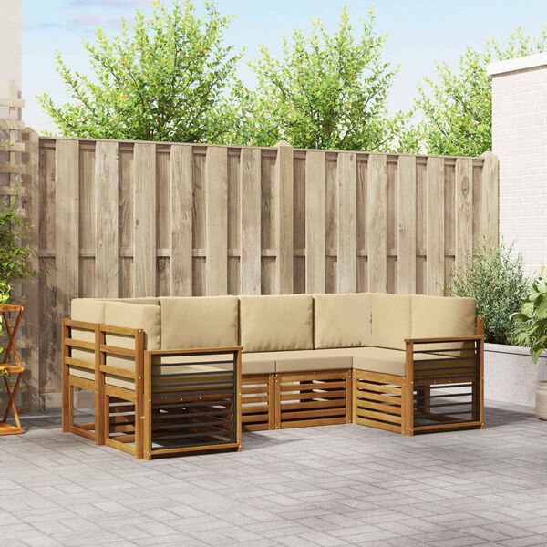 vidaXL Kotna sedežna garnitura 6 pcs Naravna Masiven les akacije