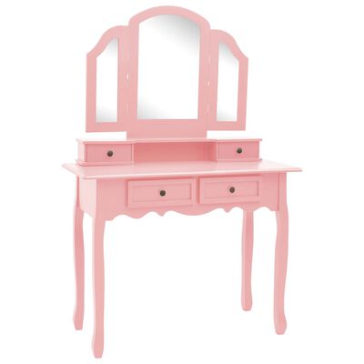 vidaXL Mizica za ličenje s stolčkom roza 100x40x146 cm les pavlovnije