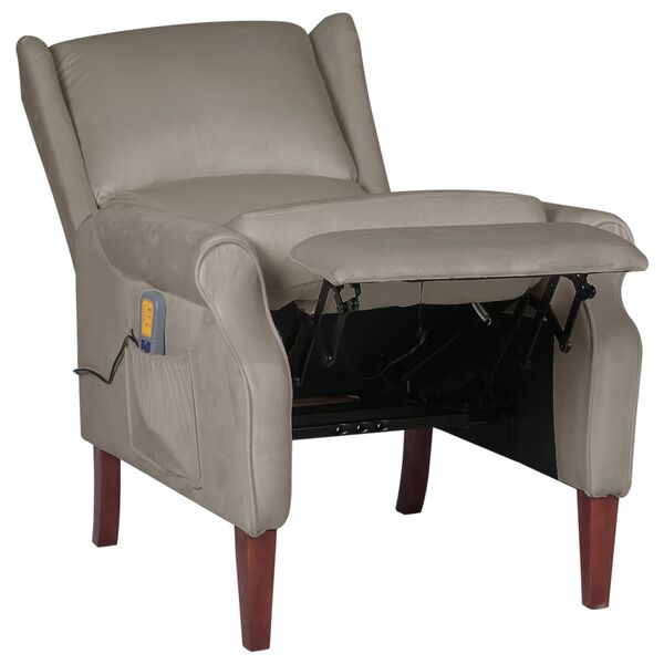 vidaXL Masažni naslanjač svetlo siv žamet