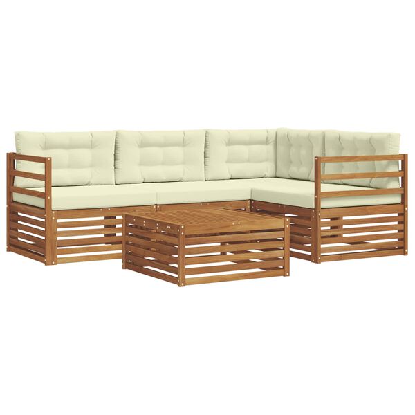vidaXL Zunanja garnitura za sedenje z blazino 5 pcs Naravna in smetana