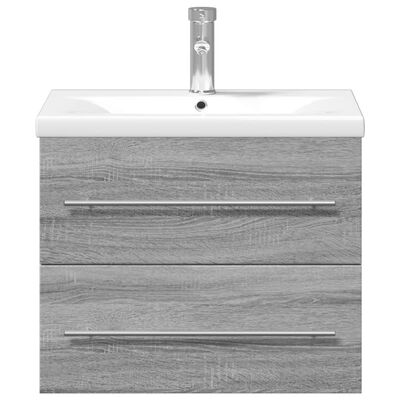 vidaXL Kopalniška omarica z umivalnikom siva sonoma