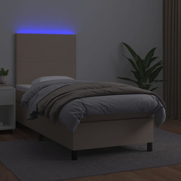 vidaXL Box spring postelja z vzmetnico LED kapučino 100x200 cm