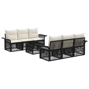 vidaXL Vrtna sedežna garnitura 7 kos Črna 55 x 55 x 37 cm poli ratan