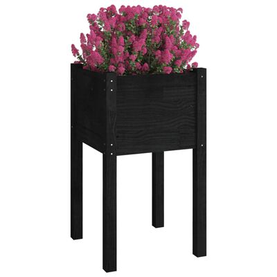 vidaXL Vrtno cvetlično korito črno 40x40x70 cm trdna borovina