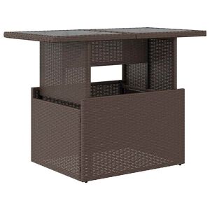 vidaXL Vrtna miza s stekleno plo&scaron;čo rjava 100x55x73 cm poli ratan