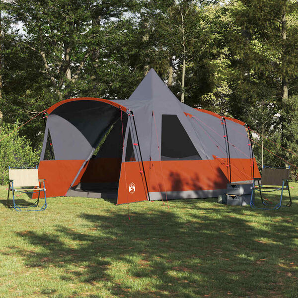 vidaXL Teepee &scaron;otor za 8 oseb Siva in oranžna 720 x 465 x 295 cm