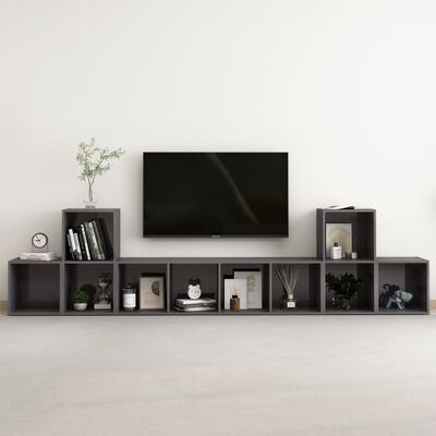 vidaXL Komplet TV omaric 5-delni visok sijaj siva iverna plošča