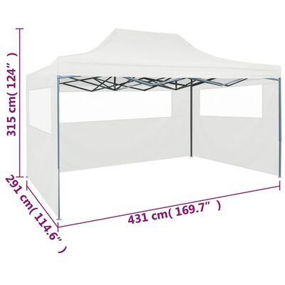 vidaXL Zložljiv vrtni šotor s 3 stranicami 3x4,5 m bel