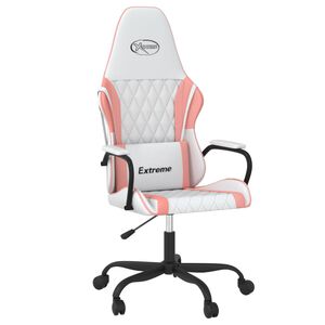 vidaXL Masažni gaming stol Bela in roza umetno usnje