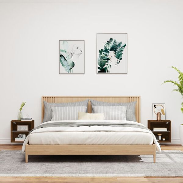 vidaXL Nočne omarice z LED lučkami stenske 2 kosa rjavi hrast