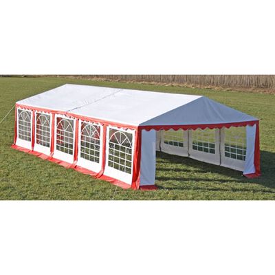 Prireditveni šotor s stranskimi stranicami in streho 10 x 5m Rdeče-bel