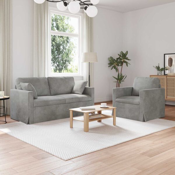 vidaXL Kavčna garnitura 2 pcs Svetlo siva 158 x 78 x 80 cm Žamet