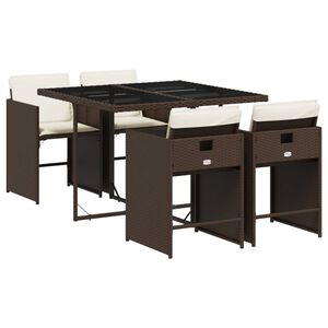 vidaXL Vrtna jedilna garnitura 5-delna z blazinami rjav poli ratan